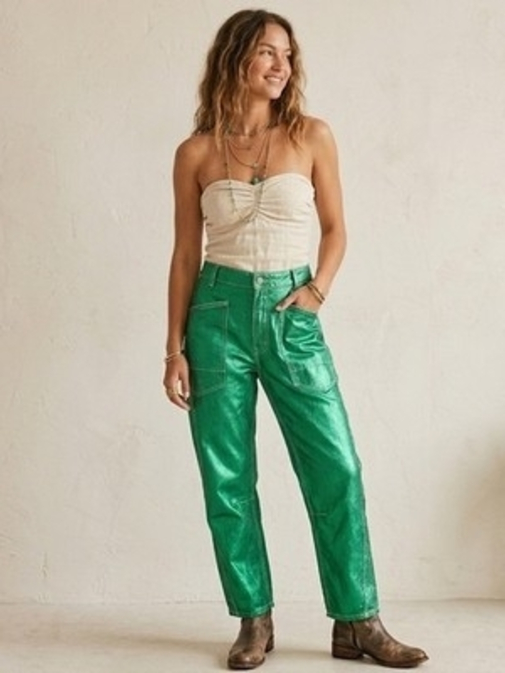SAMPLE We The Free Jeans Barrel Moxie  Metallic Green NWOT